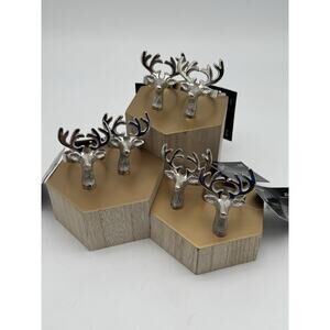 Robert Stanley Set Of 6 Napkin Rings Silver Tone Christmas Reindeer Heads New